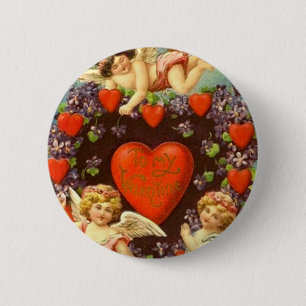 Valentijn 3 Cupids en rode harten Ronde Button 5,7 Cm