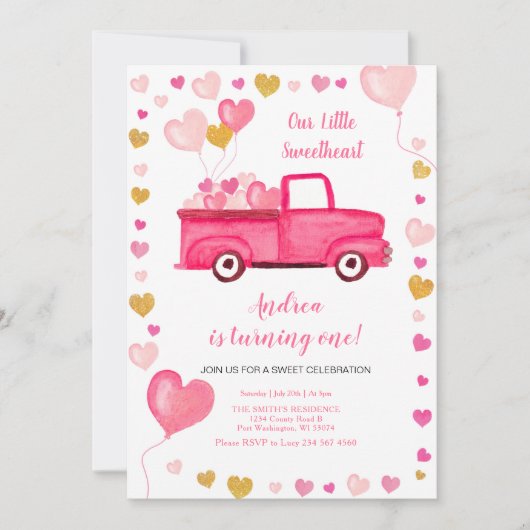 Valentijn auto hart roze verjaardag kaart (Voorkant)