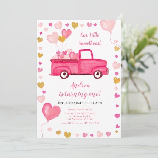 Valentijn auto hart roze verjaardag kaart (Staand voorkant)