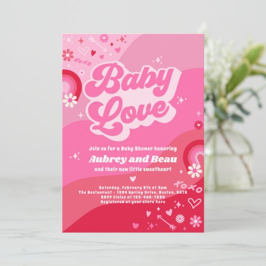 Valentijn Baby shower Groovy Baby Love Baby shower Kaart (Staand voorkant)
