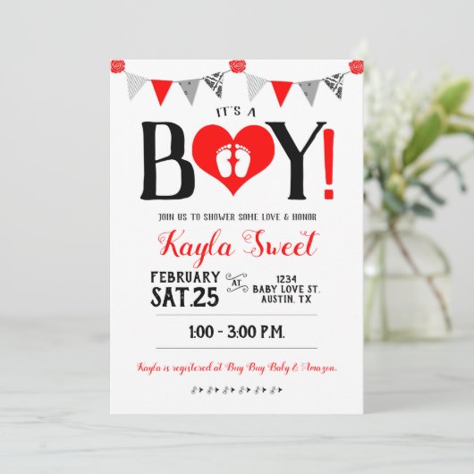 Valentijn Baby shower Uitnodiging Het is een jonge (Staand voorkant)