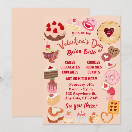 Valentijn Bake Sale Flyer, Valentijn School Bake Kaart (Voorkant / Achterkant)