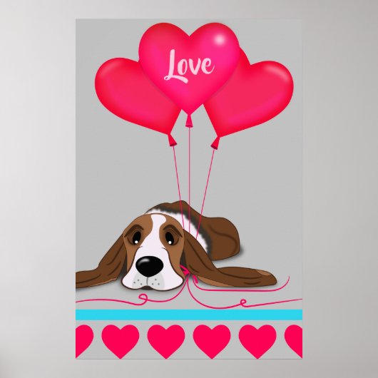 Valentijn Basset Hound Poster (Voorkant)