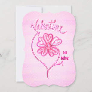Valentijn Be Mine Roze Harten Bloem Kunst Feestdagenkaart