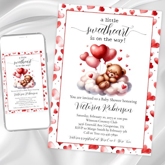 Valentijn Beer Baby shower Kaart