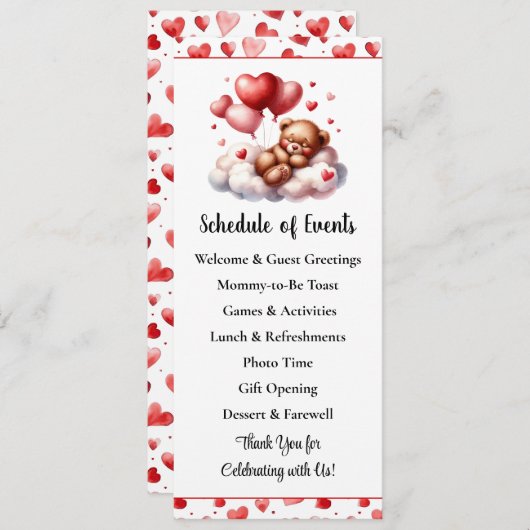 Valentijn Beer Baby shower Programma (Voorkant / Achterkant)