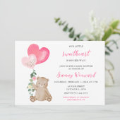 Valentijn Beer Roze Hart Baby shower Kaart (Staand voorkant)