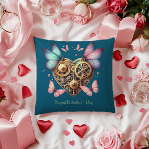 Valentijn Blauw Paarse Vlinder Steampunk Hart Kussen