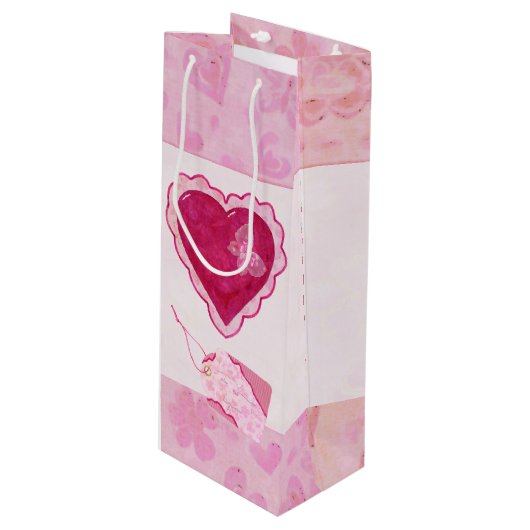 Valentijn Bloesems Schattige Mixed Media Wijn Cadeautas (Voorkant Gekanteld)