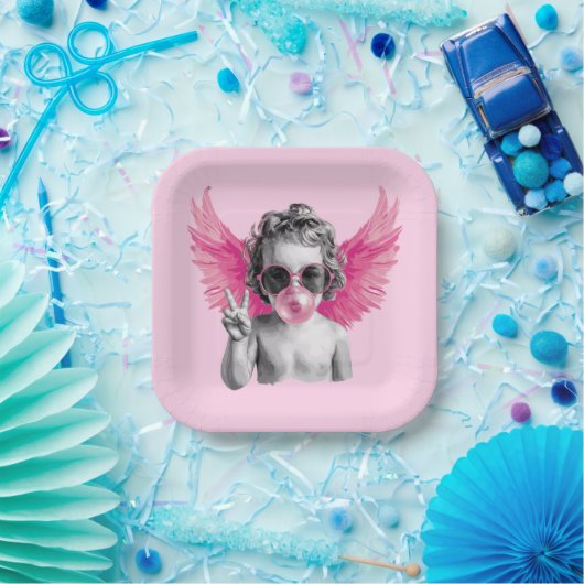 Valentijn Blowing Bubble Cupido Valentijnsdag Papieren Bordje (Feest)