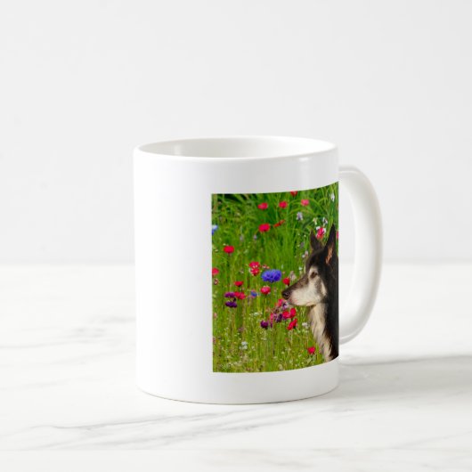 Valentijn Border Collie met mooie bloemetjes Koffiemok (Voorkant rechts)