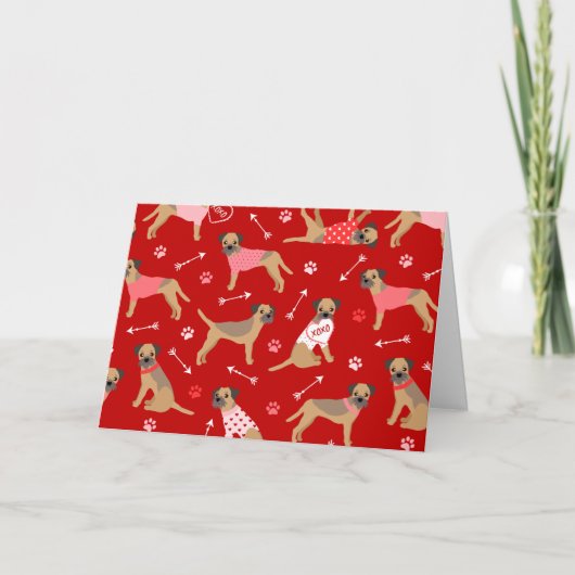 Valentijn Border Terrier Pattern Holiday Kaart (Voorkant)