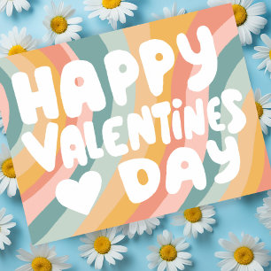 Valentijn Bubble Letters Pastel Regenboog Stripes Briefkaart