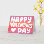 Valentijn Bubble Letters Roze Curvy Retro Stripes Kaart (Gele Bloem)