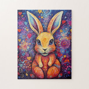 Valentijn Bunny Flowers harten paarse Legpuzzel