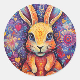 Valentijn Bunny Flowers harten paarse Ronde Sticker