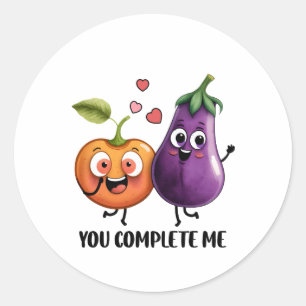 Valentijn Cadeau Aubergine Je maakt me compleet Ronde Sticker