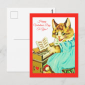 Valentijn Cat die Piano Happy Valentine's Day spee Briefkaart (Voorkant / Achterkant)