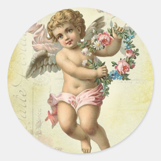 Valentijn Cherub Ronde Sticker (Voorkant)