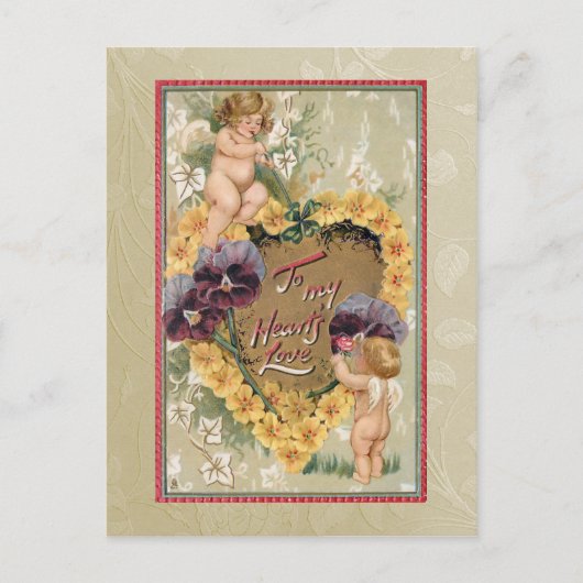  Valentijn Cherubs en Pansies Briefkaart (Voorkant)