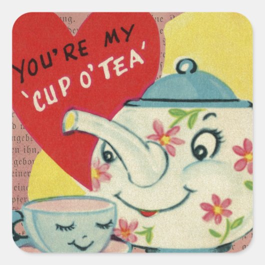  Valentijn Cup in Tea Vierkante Sticker (Voorkant)
