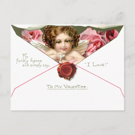  Valentijn Cupid met roze rozen Briefkaart (Voorkant)