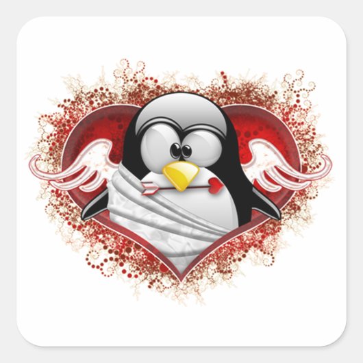 Valentijn Cupid Tux Vierkante Sticker (Voorkant)