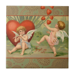 Valentijn Cupido's Liefde Antiek Oud Tegeltje