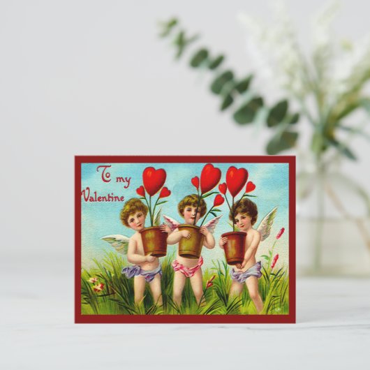  Valentijn Cupids Holding Planten van het rode har Feestdagenkaart (Staand voorkant)