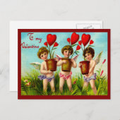  Valentijn Cupids Holding Planten van het rode har Feestdagenkaart (Voorkant / Achterkant)