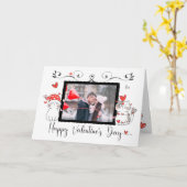 Valentijn Cute Cat Hearts Custom Photo Kaart (Gele Bloem)