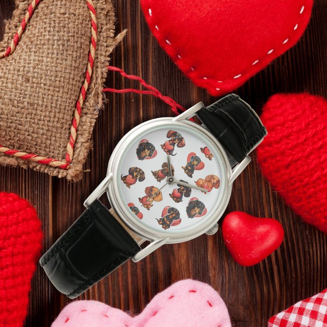 Valentijn Dachshund hondenhart Horloge (Valentine Dachshund dog heart Watch)