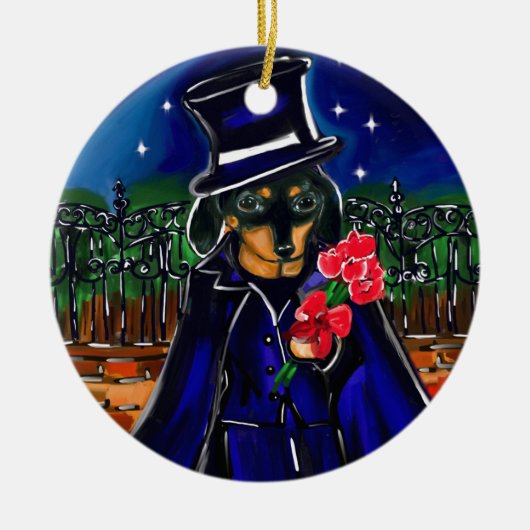 VALENTIJN DACHSHUND KERAMISCH ORNAMENT (Voorkant)