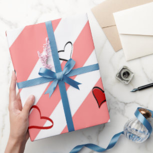 Valentijn dag liefde hart en roze lijn cadeaupapier