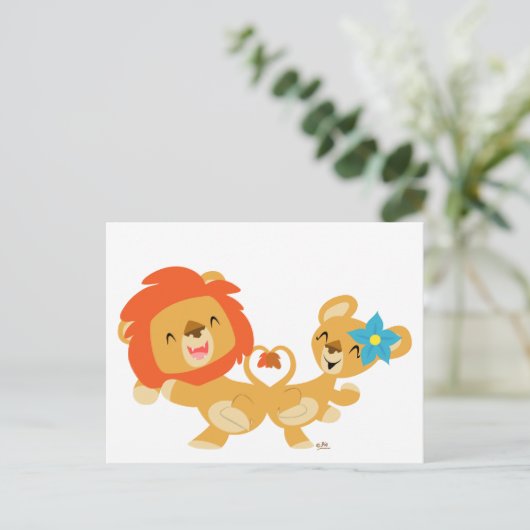 Valentijn dansend leeuwenpaar briefkaart (Staand voorkant)