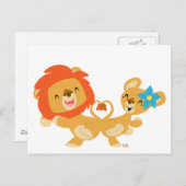Valentijn dansend leeuwenpaar briefkaart (Voorkant / Achterkant)