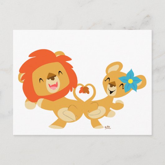 Valentijn dansend leeuwenpaar briefkaart (Voorkant)