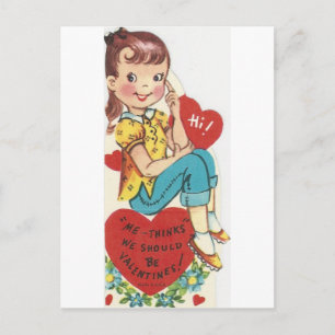 Valentijn denking Girl Feestdagenkaart