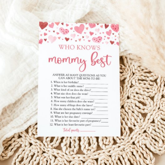 Valentijn die mama kent beste Baby shower spel Kaart