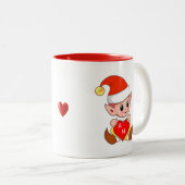 Valentijn Elf met hart en monogram Tweekleurige Koffiemok (Voorkant rechts)