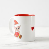 Valentijn Elf met hart en monogram Tweekleurige Koffiemok (Voorkant links)
