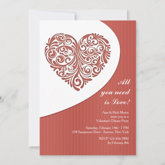 Valentijn Filigree Dinner Party Invitation Kaart (Voorkant)