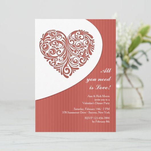 Valentijn Filigree Dinner Party Invitation Kaart (Staand voorkant)