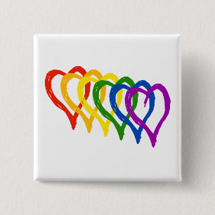 Valentijn Gay Pride regenbooggelaagde harten Vierkante Button 5,1 Cm