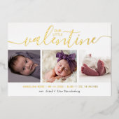 Valentijn geboorte Aankondiging Gold 3 Foto Harten (Voorkant)