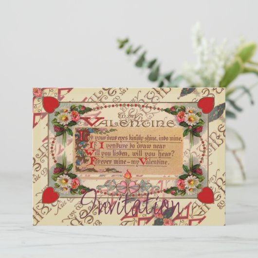 Valentijn gedicht met bloemen kaart (Staand voorkant)