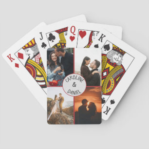 Valentijn gepersonaliseerde fotocollage en namen pokerkaarten