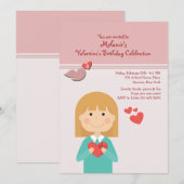 Valentijn Girl Birthday Party Invitation Kaart (Voorkant / Achterkant)