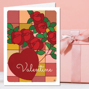 Valentijn Glas in lood HartRozen Kaart
