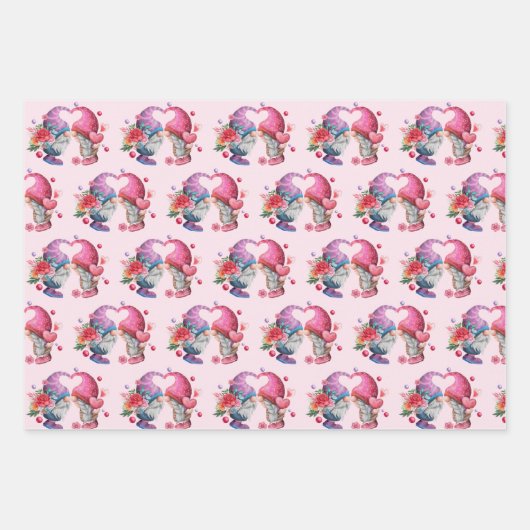 Valentijn Gnomen in Love Set van 3 Design Inpakpapier Vel (Voorkant 2)
